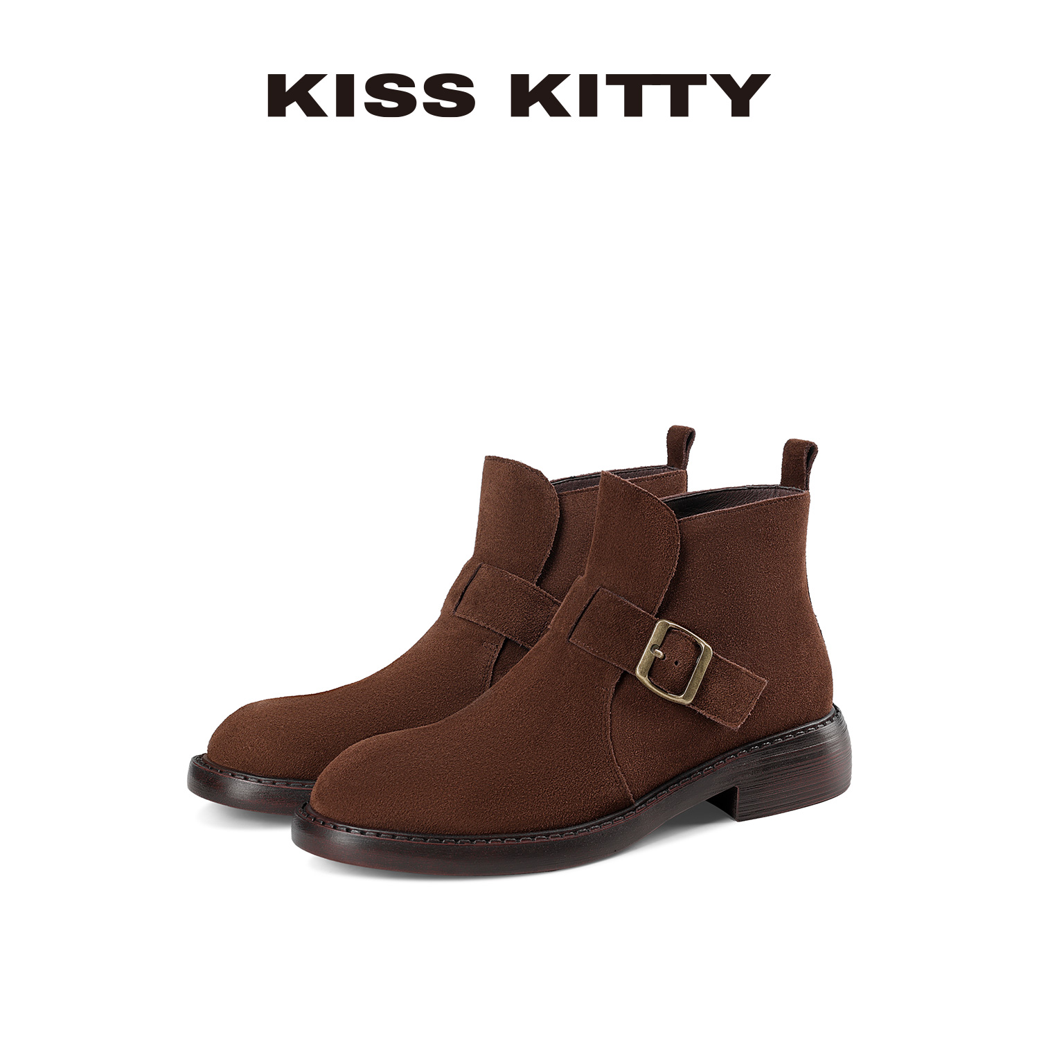 户外圆头工装靴皮带扣女靴