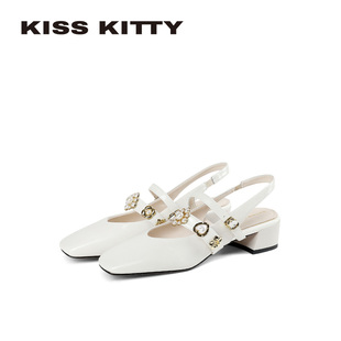 KISSKITTY法式珍珠玛丽珍鞋2026年新款粗跟包头凉鞋女夏季配裙子