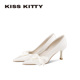 婚鞋 女2026年新款 白色高跟鞋 KISSKITTY法式 蝴蝶结新娘浅口单鞋