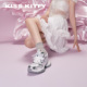 厚底老爹鞋 女2026年春季 新款 KISSKITTY花朵 银色运动休闲鞋 羊皮垫