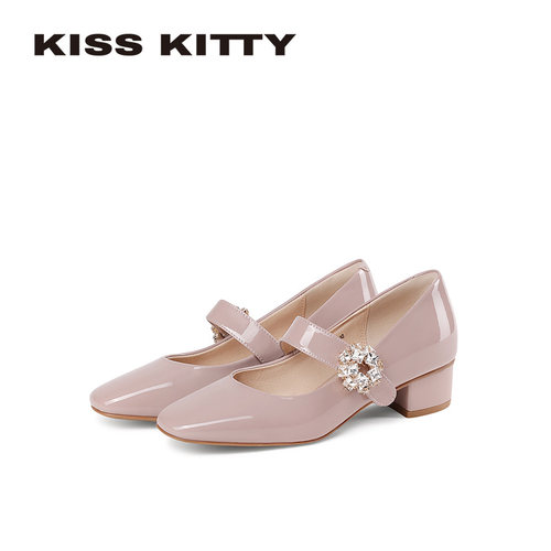 KISSKITTY玛丽珍鞋女2026年春新款藕粉色低跟不累脚法式气质单鞋