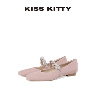 KISSKITTY平底单鞋 芭蕾舞鞋 气质粉色羊反绒玛丽珍鞋 不累脚 女新款