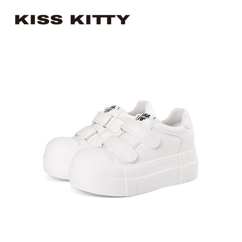 KISSKITTY厚底魔术贴小白鞋女夏季女鞋松糕鞋百搭大头鞋休闲