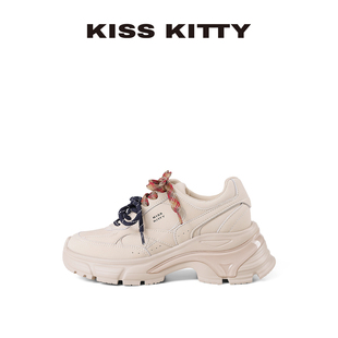 KISSKITTY26新款春季外穿透气增高休闲运动鞋女撞色鞋带老爹鞋女