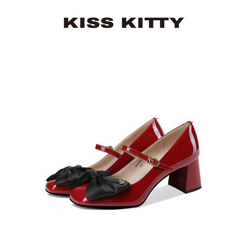 KISSKITTY红色玛丽珍高跟鞋