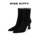呼呼专享 KISSKITTY珍珠弹力瘦瘦靴黑色尖头小个子袜靴女