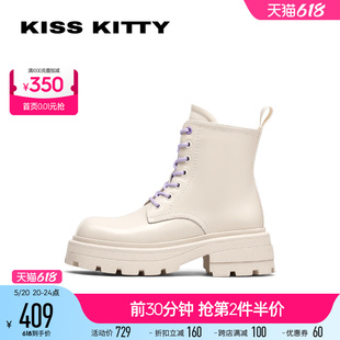 粗跟短筒靴子SA32522 冬新款 KISSKITTY方头厚底马丁靴女款