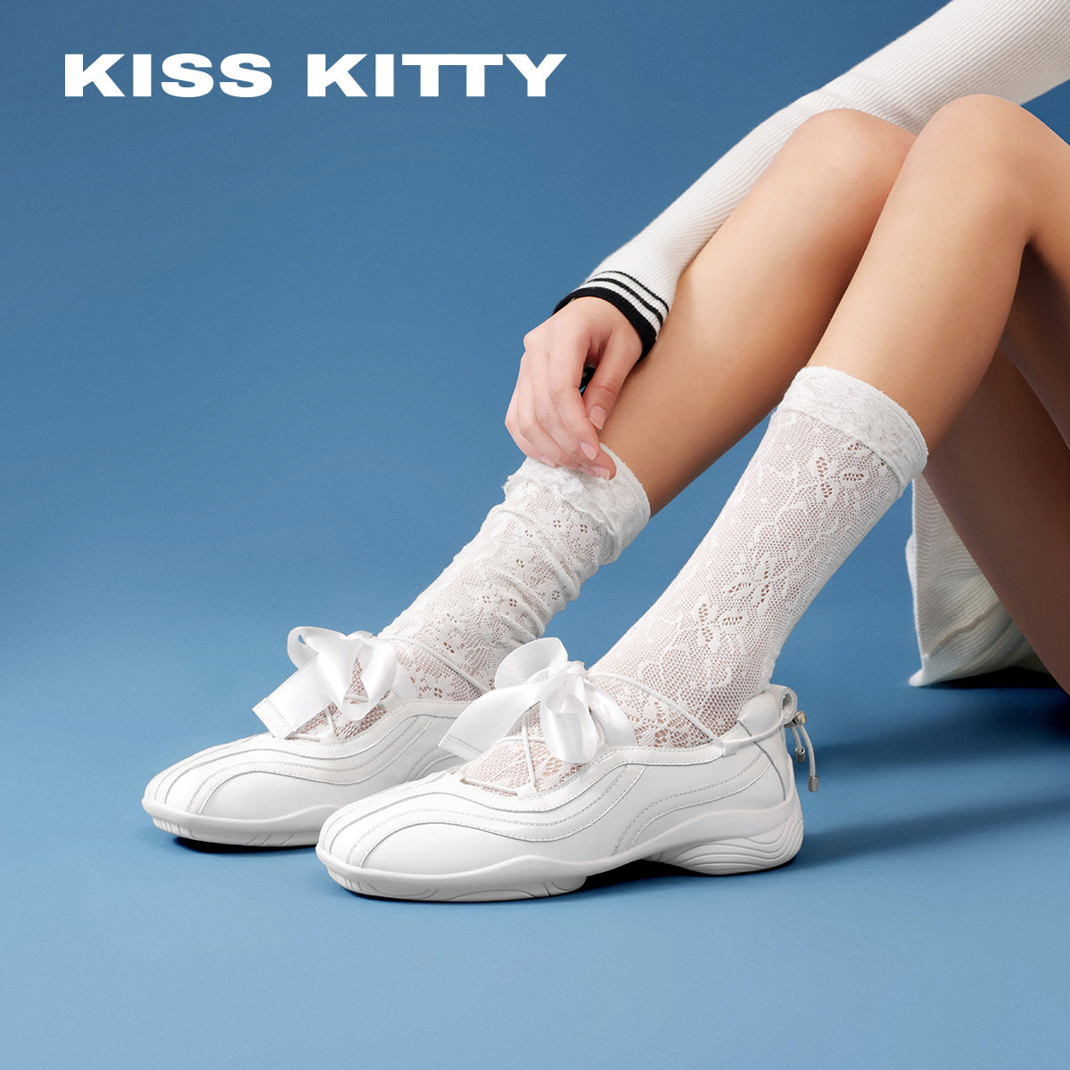 【来了就好】KISSKITTY柔雾 运动休闲鞋26蝴蝶结芭蕾单鞋羊皮垫