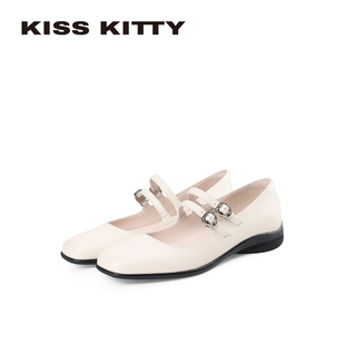 KISSKITTY法式玛丽珍鞋26新款方头芭蕾鞋平底通勤单鞋女款配裙子