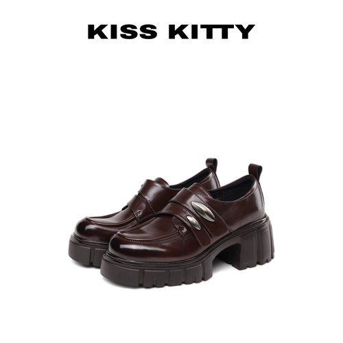 【呼呼专享】KISSKITTY乐福鞋女2026新款深口单英伦风粗跟小皮鞋