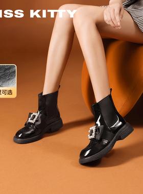KISSKITTY切尔西靴女2025新款厚底黑色超火英伦风瘦瘦靴短靴子