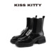 KISSKITTY弹力瘦瘦靴25冬季 新款 方扣粗跟切尔西靴增高5cm短靴女