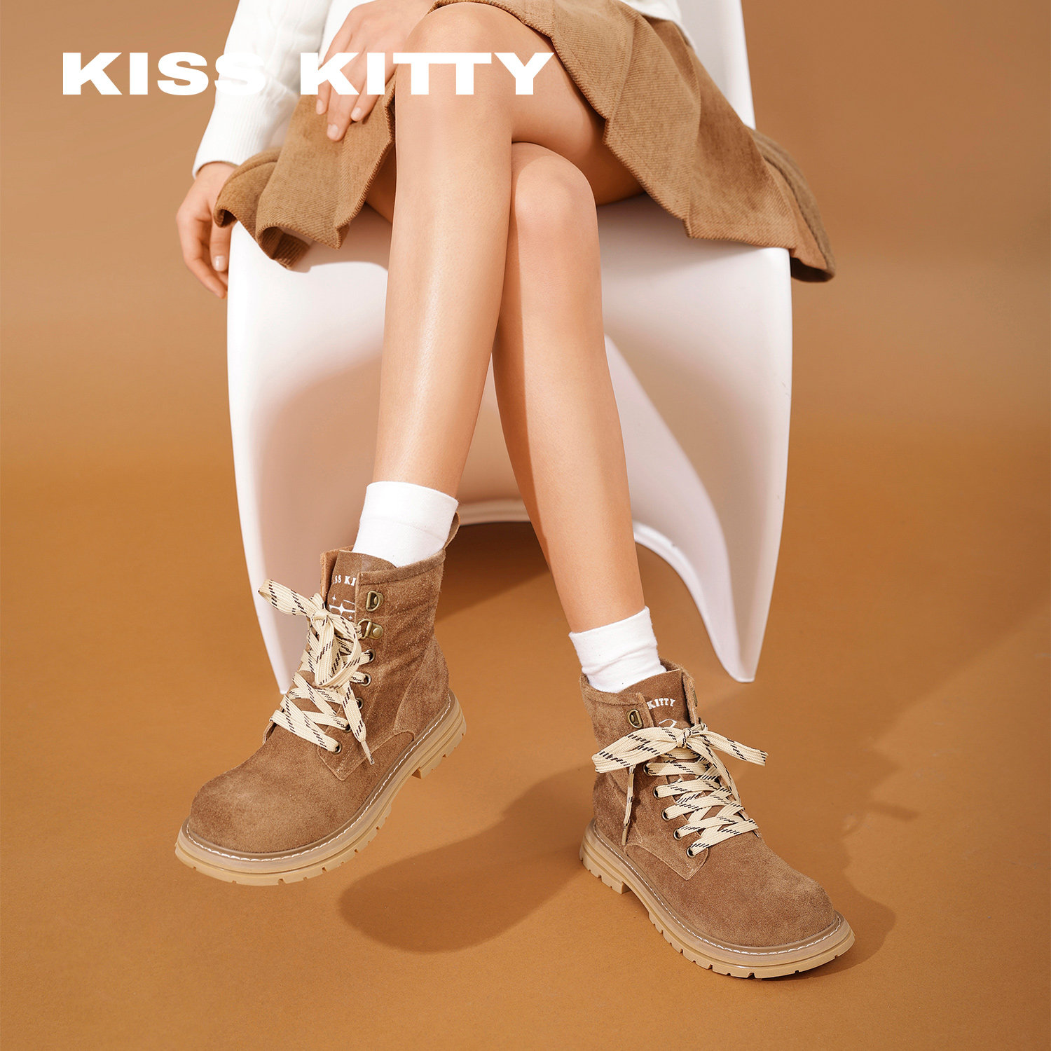 KISSKITTY户外马丁靴女2025年新款秋季厚底复古百搭英伦风短靴子
