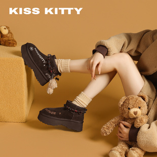 KISSKITTY萌宠系列2025秋冬新款 厚底外穿雪地靴子加绒保暖毛毛鞋