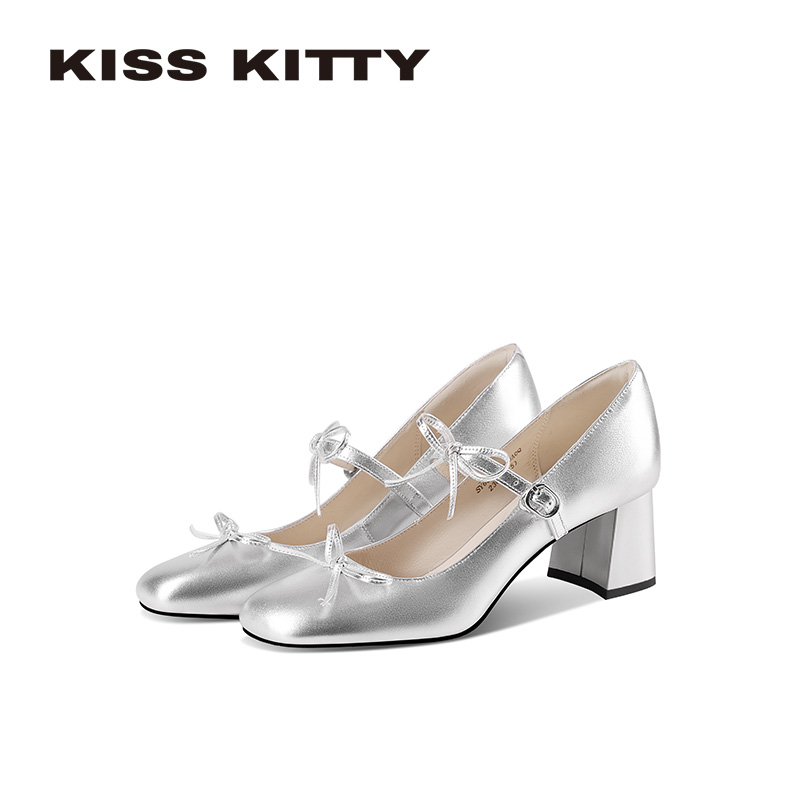 羊皮玛丽珍法式复古高跟鞋