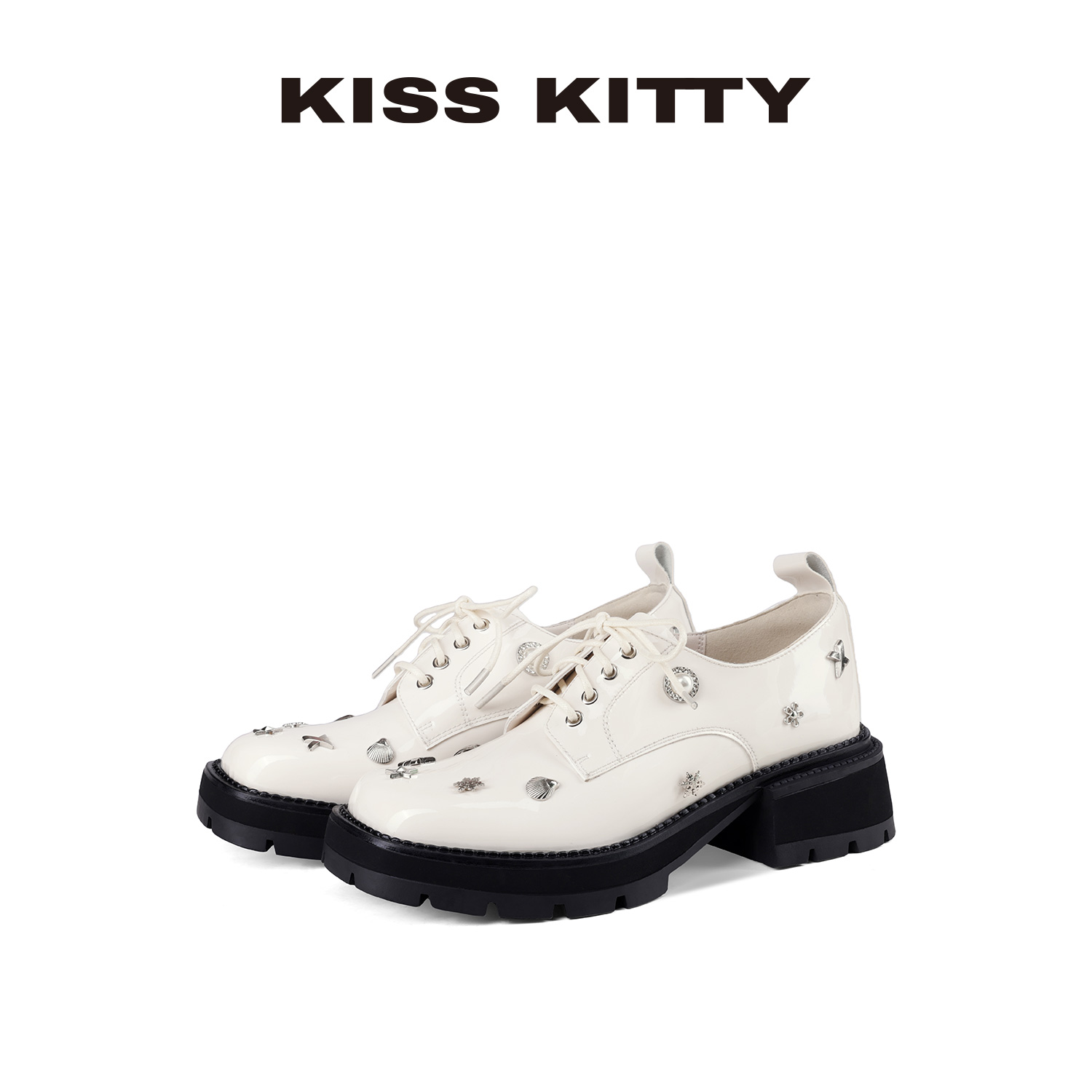 KISSKITTY厚底单鞋女2025年新款增高牛津系带小皮鞋粗跟英伦鞋子