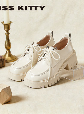 KISSKITTY厚底乐福鞋女新款白色英伦风小皮鞋复古百搭牛津单鞋