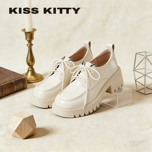 KISSKITTY厚底乐福鞋女2025新款白色英伦风小皮鞋女复古百搭单鞋