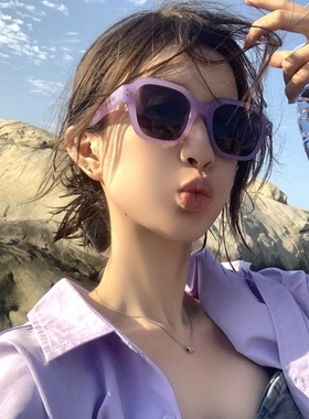 海边度假墨镜防紫外线遮阳多巴胺女孩穿搭时尚紫太阳镜潮ins网红