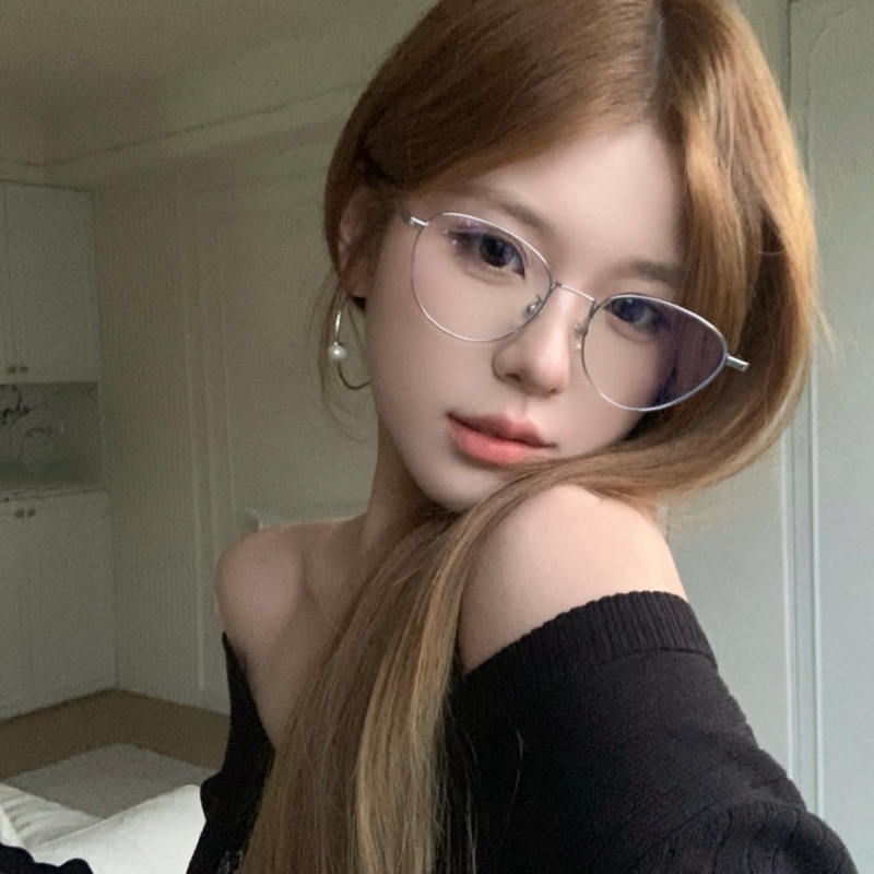 金属猫眼时髦眼镜女细边框可配近视度数素颜百搭复古防蓝光平光镜