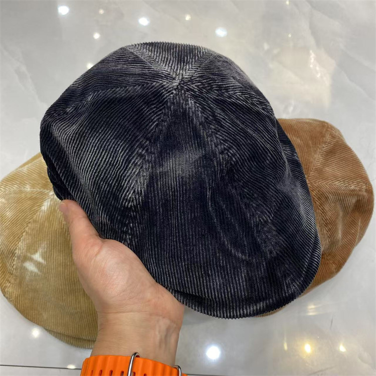 街拍女水洗条纹灯芯绒舒适秋冬厚百搭休闲显瘦欧美画家报童前进帽