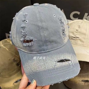 印扎染重水洗痞帅磨破洞百搭净版做旧低调多色圆顶男女软顶棒球帽