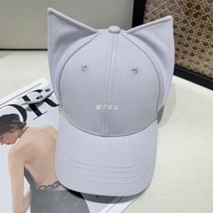 尖耳朵猫女后刺绣显脸小可爱纯棉百搭男女复古情侣圆顶硬顶棒球帽