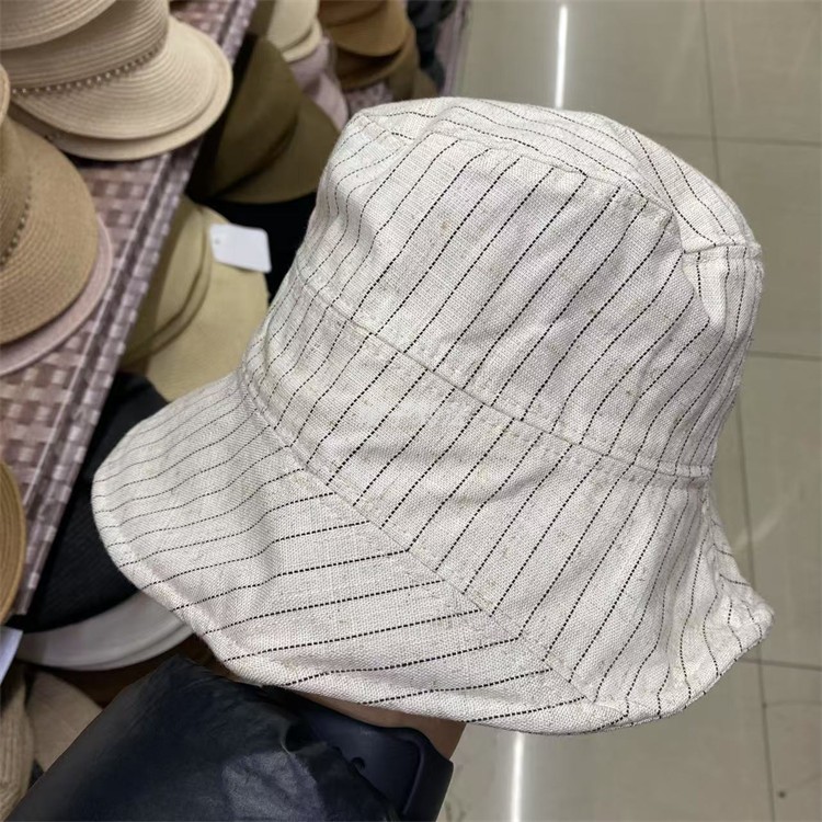 可造型透气条纹棉麻布日系简约小沿遮阳女式韩版春夏休闲盆渔夫帽