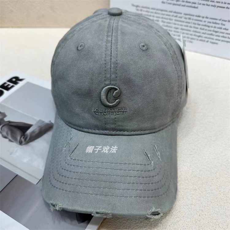 柔软水洗磨破C刺绣字母百搭做旧