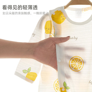 婴儿夏季长袖连体衣宝宝纯棉薄款空调睡衣新生儿哈衣3月幼儿衣服