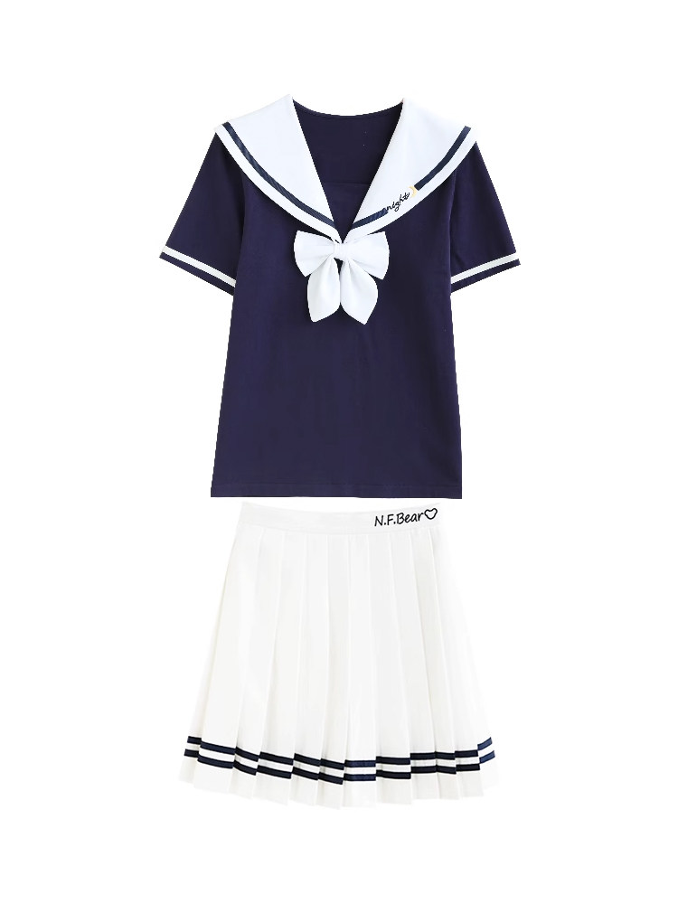 NAVY FENG SAILOR UNIFORM JK COLLEGE STYLE UNIFORM SET SCHOOL UNIFORM GIRL JUNIOR HIGH SCHOOL STUDENT TOP HIGH SCHOOL STUDENT CLASS UNIFORM SUMMER