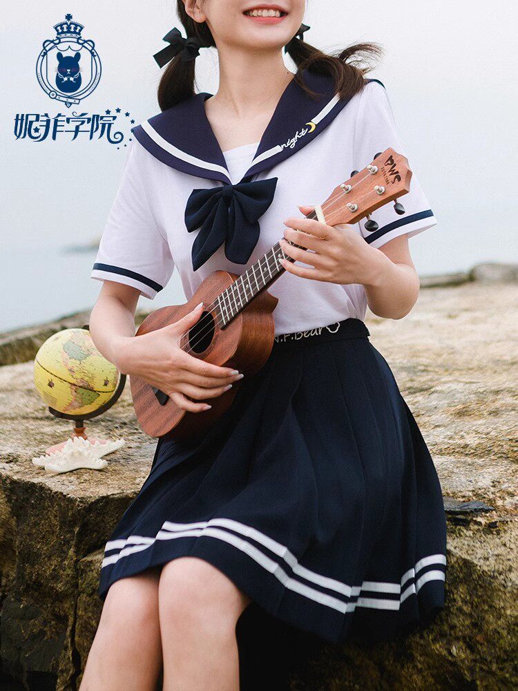 NAVY FENG SAILOR UNIFORM JK COLLEGE STYLE UNIFORM SET SCHOOL UNIFORM GIRL JUNIOR HIGH SCHOOL STUDENT TOP HIGH SCHOOL STUDENT CLASS UNIFORM SUMMER