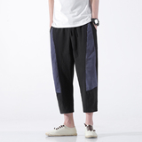 爆25条纹撞色风棉麻八分裤男灯笼裤萝卜裤锥形哈伦裤K107-p45，男装休闲裤，星座311A