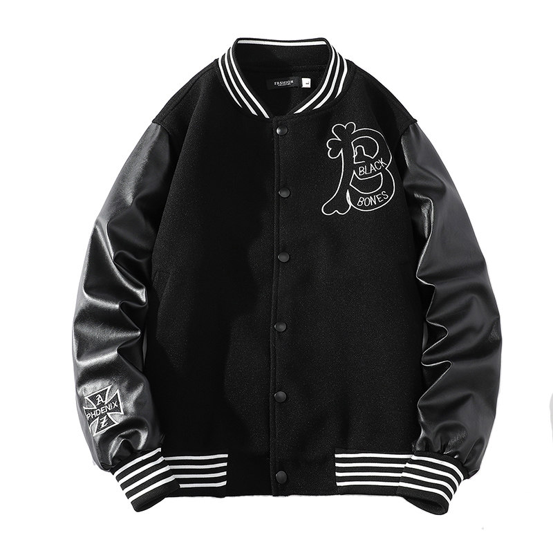 23秋新款毛呢PU拼接棒球服男字母刺绣夹克外套XZ311A-JK112-P85,男装夹克,星座311A