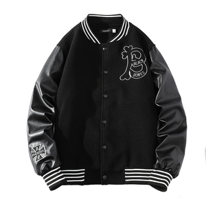 23秋新款毛呢PU拼接棒球服男字母刺绣夹克外套XZ311A-JK112-P85图片