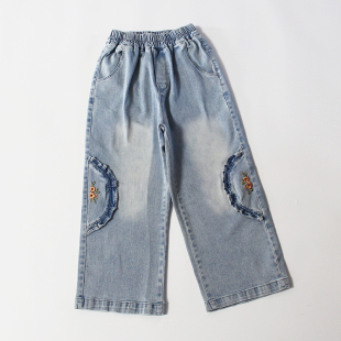 柔软弹力好搭法式 亏清no退换乖小兮120 长裤 春夏女童牛仔裤 160码