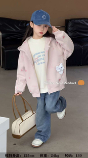 NGT120-160码深秋冬季女童加绒外套薄绒柔软舒适拉链开衫毛绒