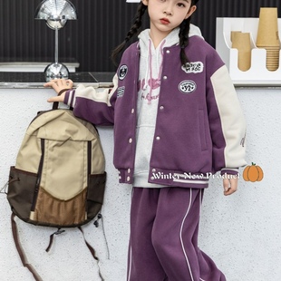 NGT双层120-160码初冬初春女童棒球服外套摇粒绒内衬洋气好搭