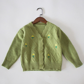 春秋女童毛衣外套小花绿色田园针织开衫 售完无补 小清新 单排扣