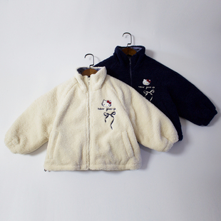 G120-160码冬季女童外套羊羔绒夹丝绵厚嘟嘟轻盈保暖甜美拉链上衣