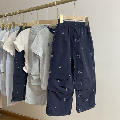 120-160码夏季女童锦棉速干长裤工装裤直筒裤洋气好搭小学生长裤