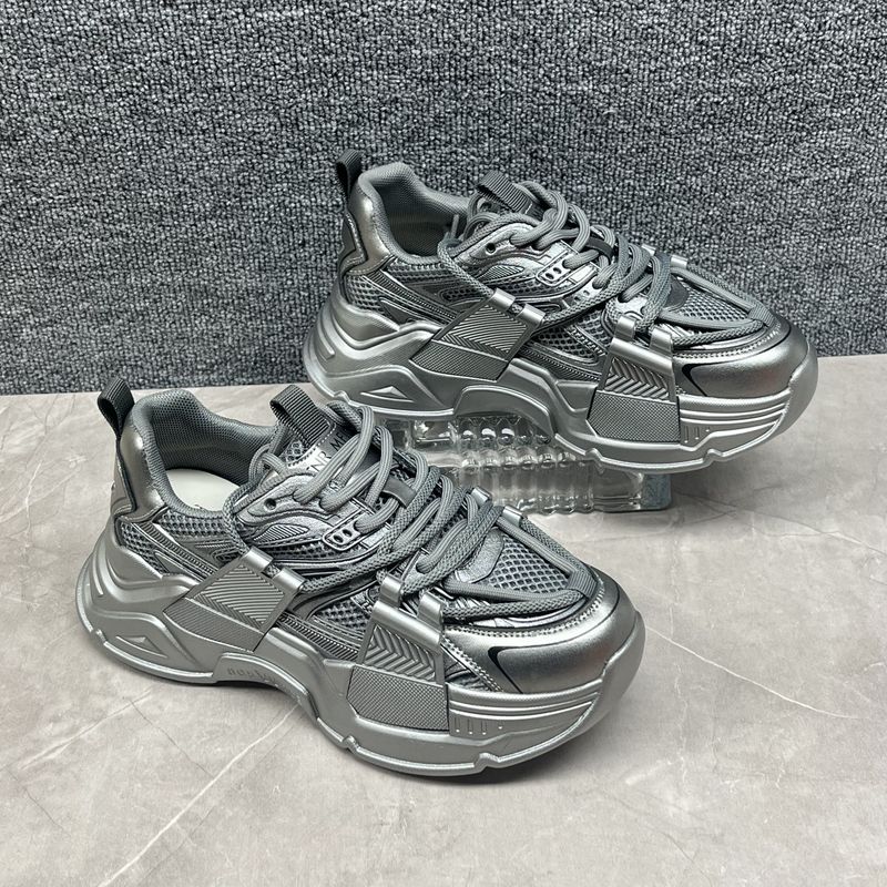 休闲风厚底老爹鞋女四季通用百搭运动鞋超轻增高户外鞋枪色圆头潮