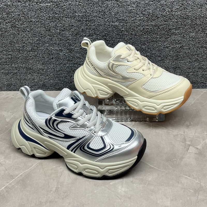 厚底复古老爹鞋女百搭透气运动休闲鞋增高系带网面鞋显脚小轻便款