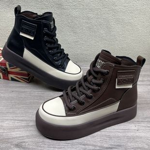 商场撤柜断码处理真皮女鞋2025新款休闲时尚舒服运动加绒厚底板鞋