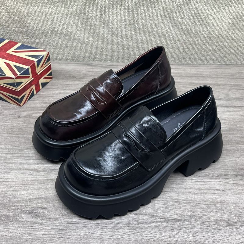 撤柜断码处理女鞋2025春秋款英伦风厚底增高乐福鞋女百搭小皮鞋