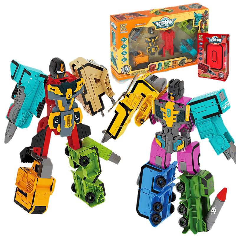 新款数字炫酷队学习变形字母合体机器人拼装积木儿童益智启蒙玩具