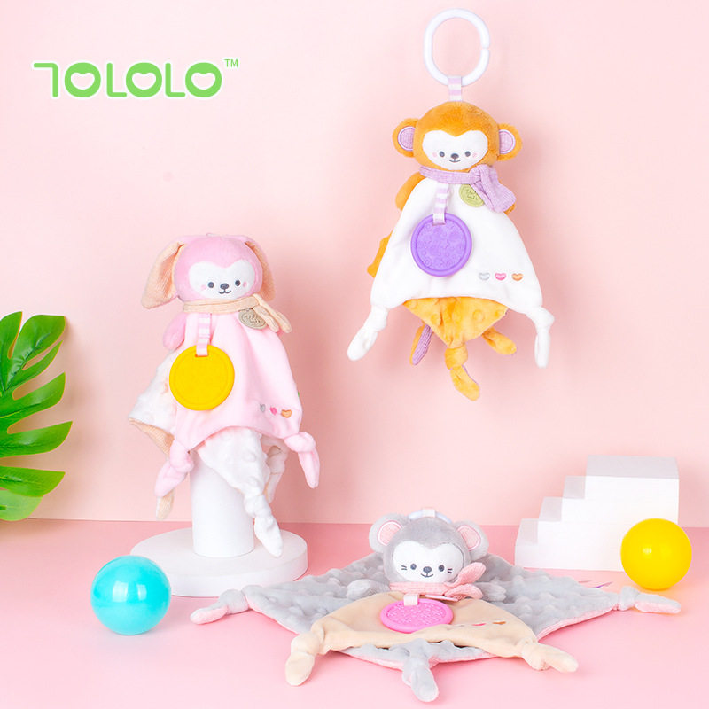 TOLOLO新生儿牙胶可啃咬口水巾婴儿豆豆绒宝宝安抚巾玩偶手指偶