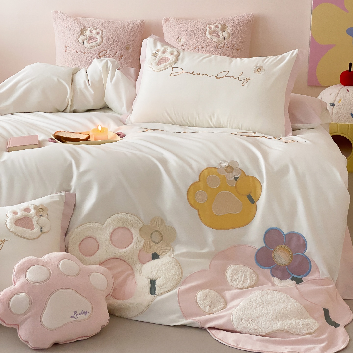 少女心可爱猫爪加厚纯棉四件套