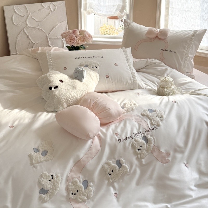 少女心可爱蝴蝶结小兔子全棉长绒棉四件套纯棉卡通公主风床上用品,床上用品,床品套件/四件套/多件套,淘宝优惠券,粉丝福利购,淘宝优惠卷
