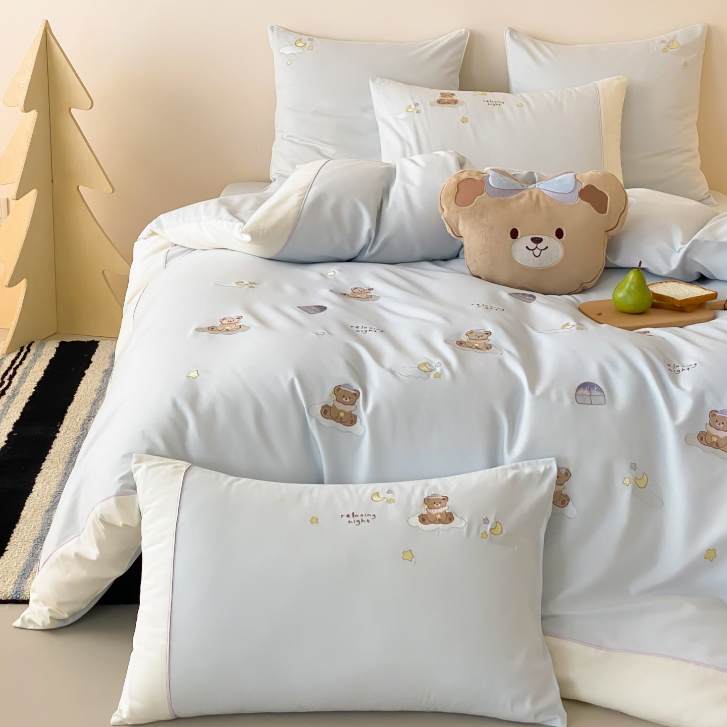 可爱小熊纯棉磨毛四件套少女心卡通刺绣加厚保暖被套秋冬床上用品,床上用品,床品套件/四件套/多件套,淘宝优惠券,粉丝福利购,淘宝优惠卷